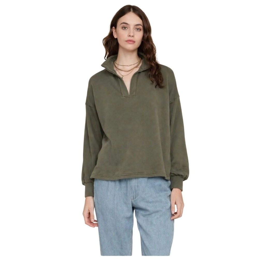 Xirena Sweatshirt Womens Medium Green Kellen V-Neck Long Sleeve French Terry